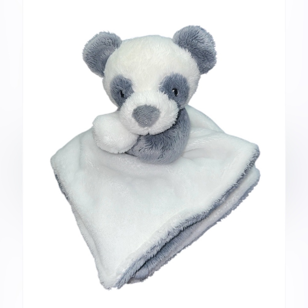 Carters Panda Bear Lovey Security Blanket Gray White Baby Plush Nursery 14"